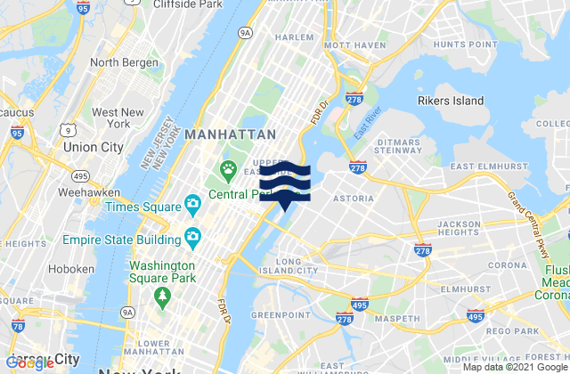 Mapa de mareas Roosevelt Island, north end, East River, United States