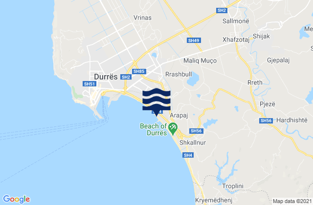 Mapa de mareas Rrashbull, Albania
