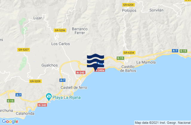 Mapa de mareas Rubite, Spain