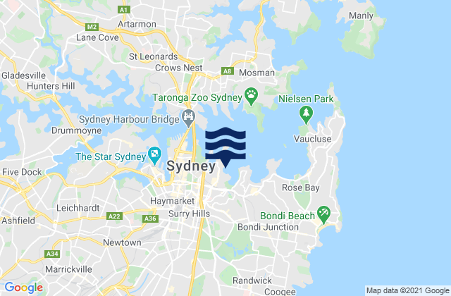 Mapa de mareas Rushcutters Bay, Australia