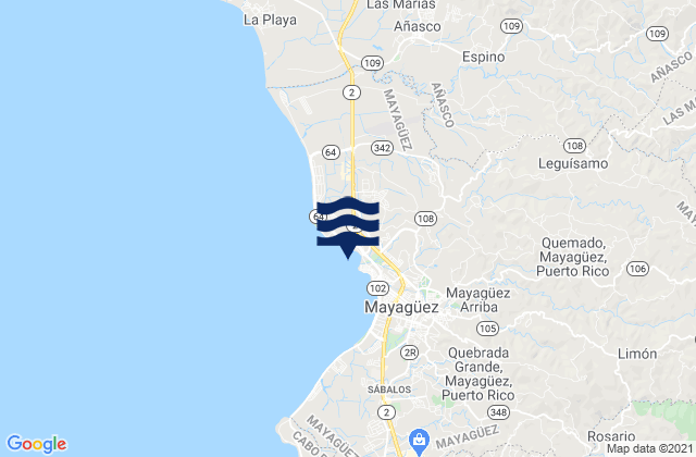 Mapa de mareas Río Cañas Barrio, Puerto Rico
