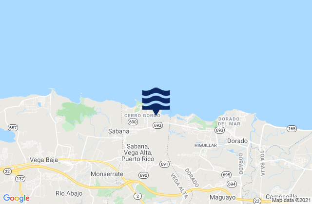 Mapa de mareas Sabana Barrio, Puerto Rico