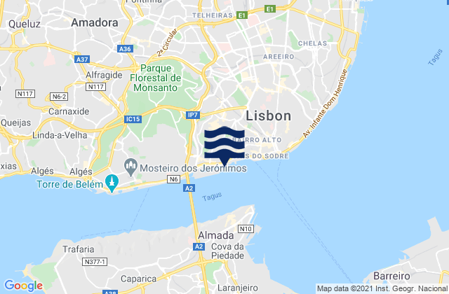 Mapa de mareas Sacor, Portugal