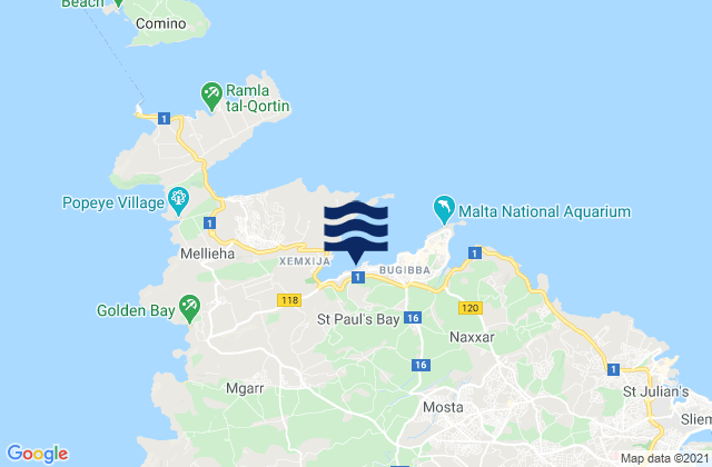 Mapa de mareas Saint Paul’s Bay, Malta
