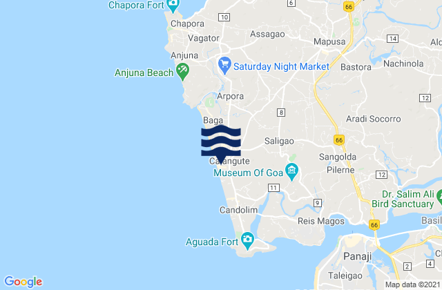 Mapa de mareas Saligao, India