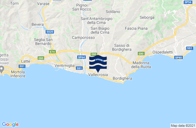 Mapa de mareas San Biagio della Cima, Italy