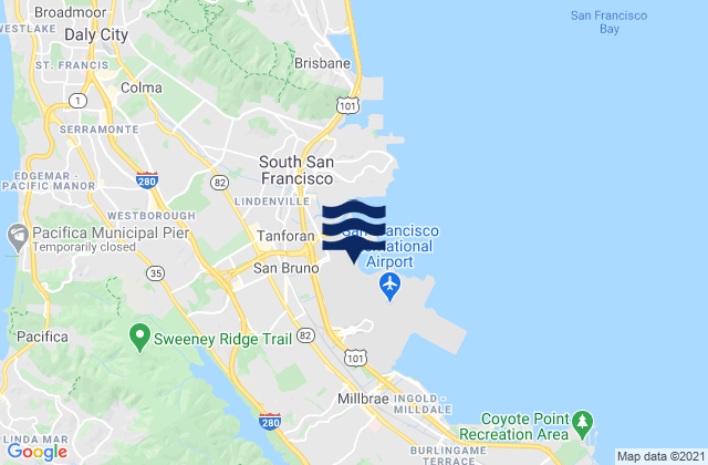 Mapa de mareas San Bruno, United States