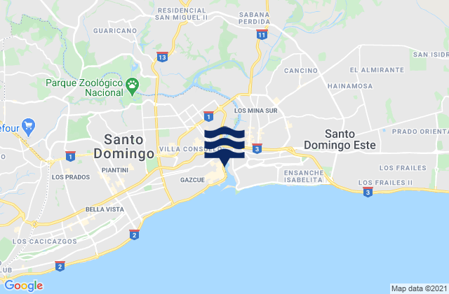 Mapa de mareas San Carlos, Dominican Republic
