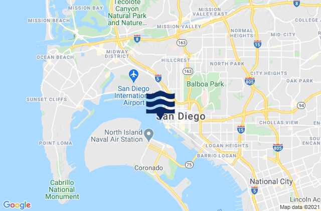 Mapa de mareas San Diego (broadway), United States