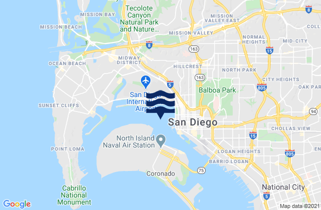Mapa de mareas San Diego 0.5 mile west of, United States