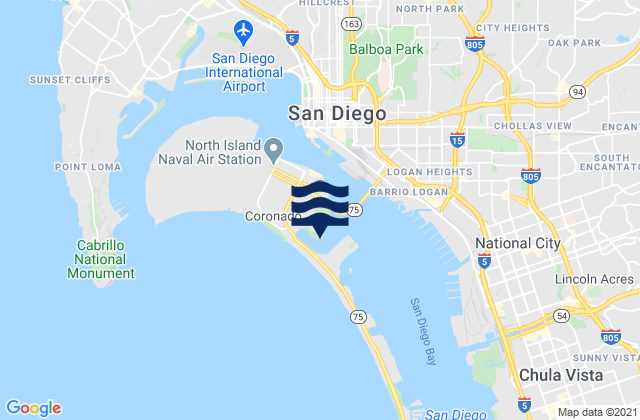 Mapa de mareas San Diego Bay Entrance, United States