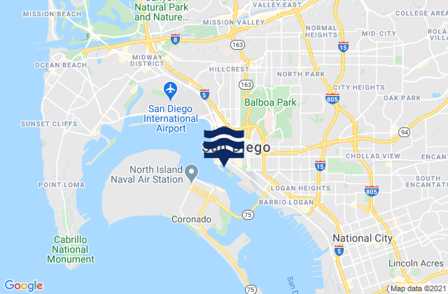 Mapa de mareas San Diego, United States
