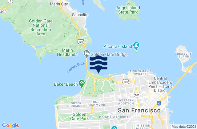 Mapa de mareas San Francisco (Golden Gate), United States