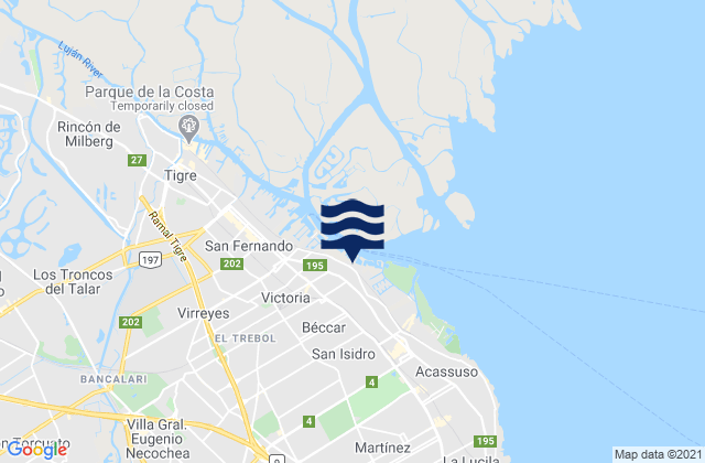 Mapa de mareas San Isidro, Argentina