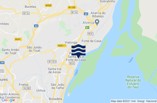 Mapa de mareas San Miguel - Santa Iria, Portugal