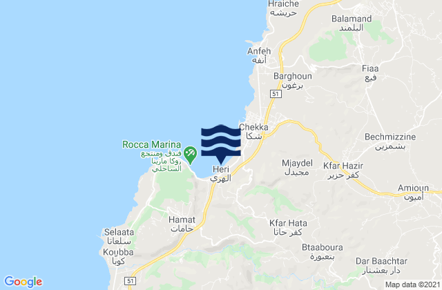 Mapa de mareas Sandy Beach - Chekka, Lebanon