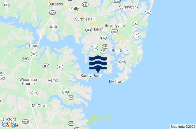 Mapa de mareas Sandy Point east of, United States