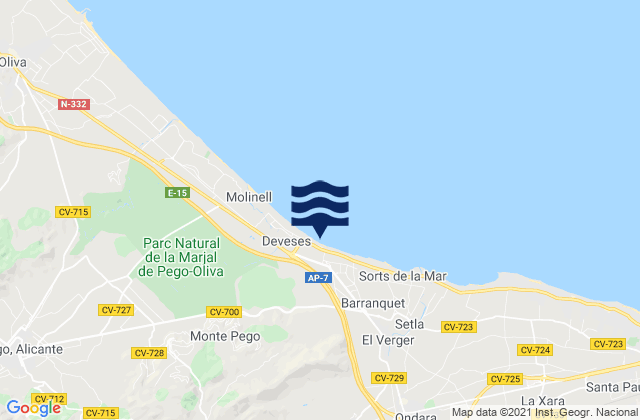 Mapa de mareas Sanet y Negrals, Spain