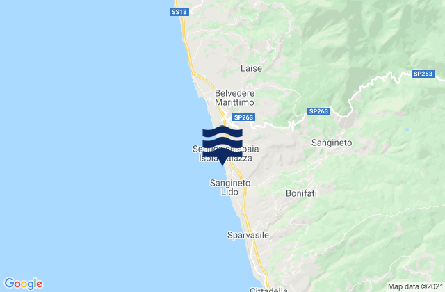Mapa de mareas Sangineto, Italy