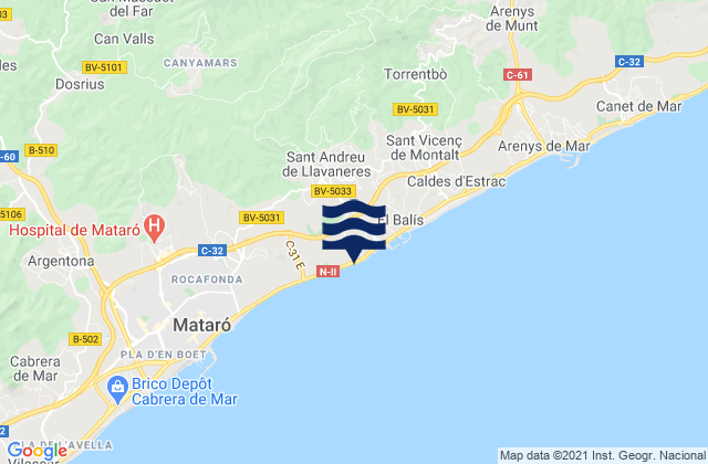 Mapa de mareas Sant Andreu de Llavaneres, Spain