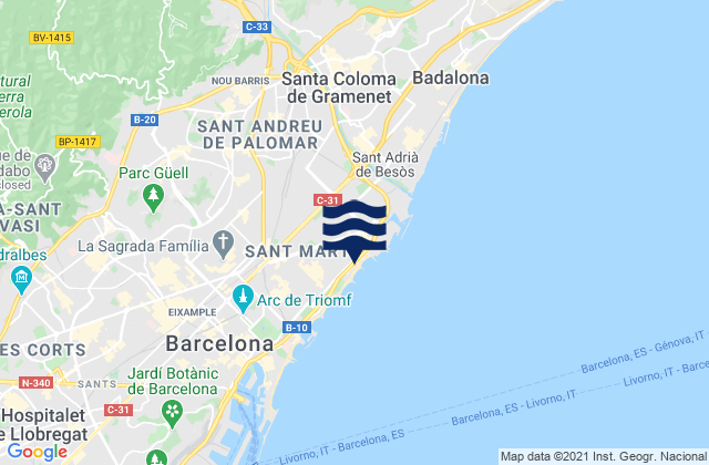Mapa de mareas Sant Martí, Spain