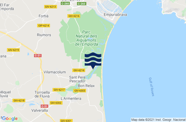 Mapa de mareas Sant Pere Pescador, Spain