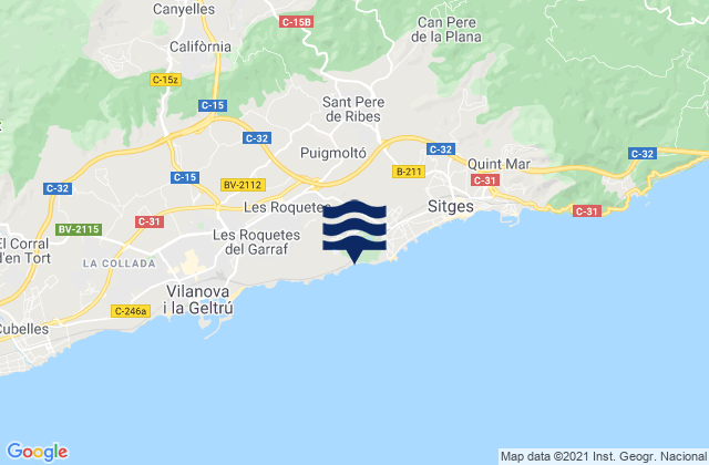 Mapa de mareas Sant Pere de Ribes, Spain
