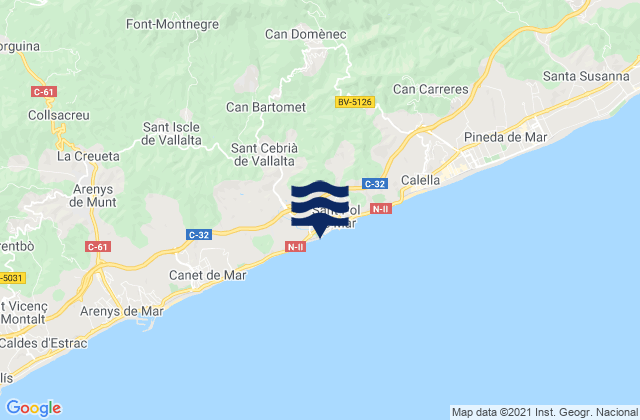 Mapa de mareas Sant Pol de Mar, Spain