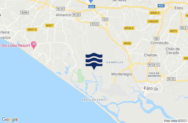 Mapa de mareas Santa Bárbara de Nexe, Portugal