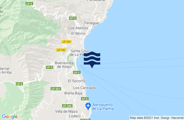 Mapa de mareas Santa Cruz Palma Island, Spain