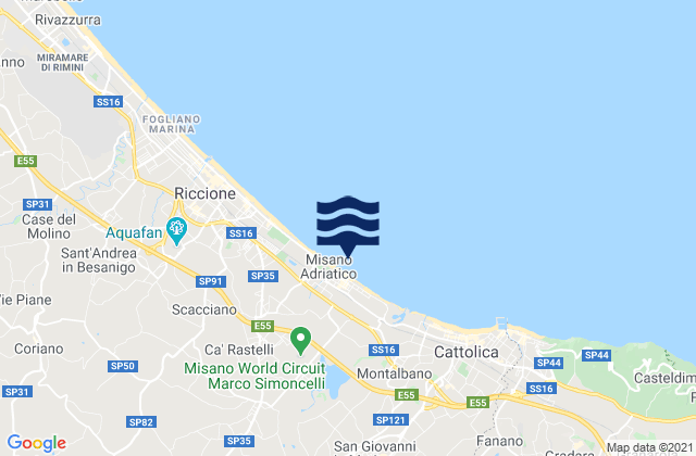 Mapa de mareas Santa Monica-Cella, Italy
