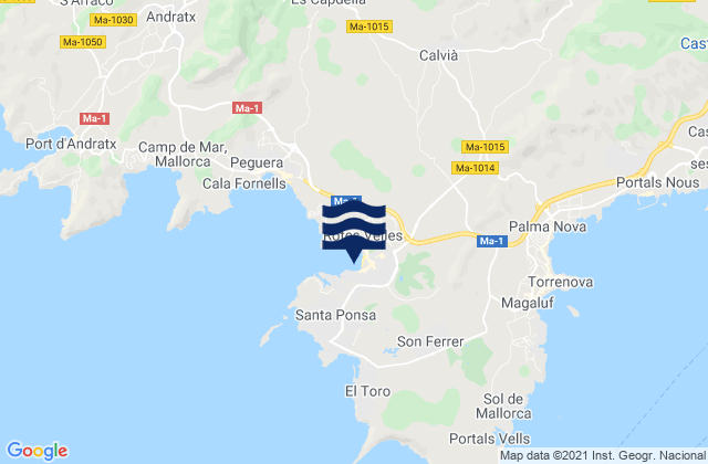 Mapa de mareas Santa Ponsa, Spain