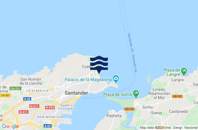 Mapa de mareas Santander (El Sardinero), Spain