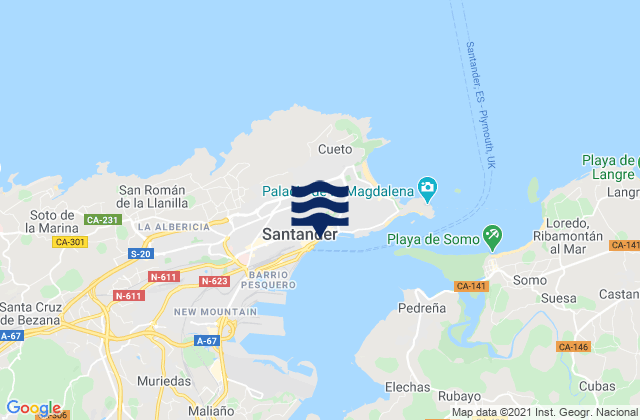 Mapa de mareas Santander, Spain