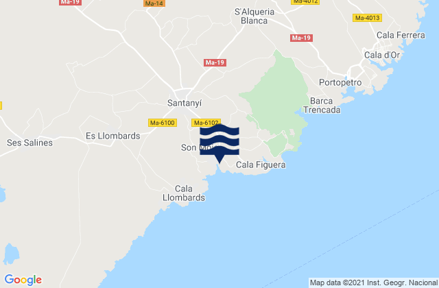 Mapa de mareas Santanyí, Spain