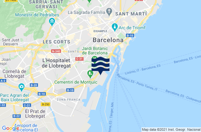 Mapa de mareas Sants-Montjuïc, Spain