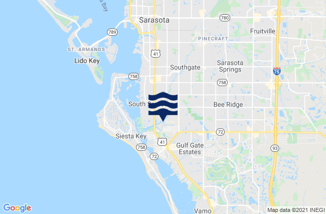 Mapa de mareas Sarasota Springs, United States