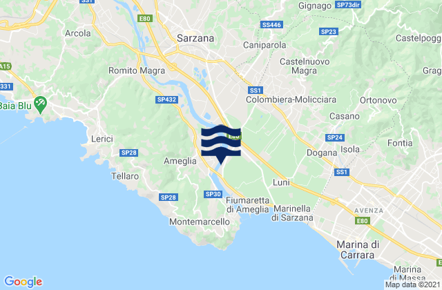 Mapa de mareas Sarzana, Italy