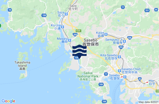 Mapa de mareas Sasebo Shi, Japan