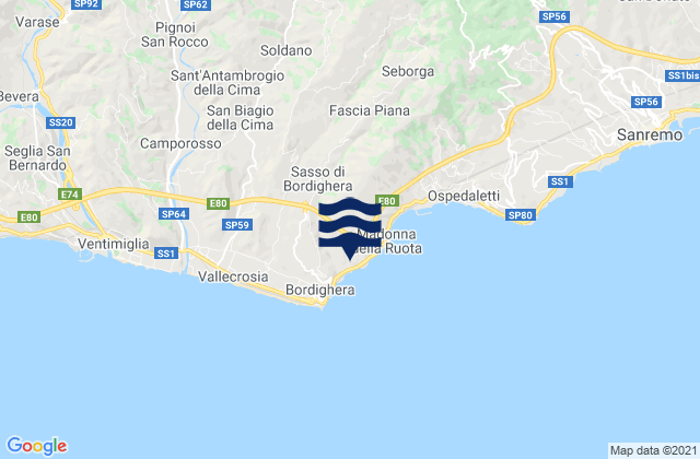Mapa de mareas Sasso di Bordighera, Italy
