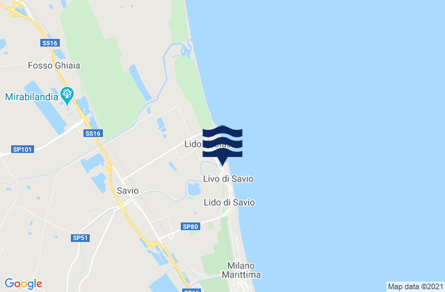 Mapa de mareas Savio, Italy