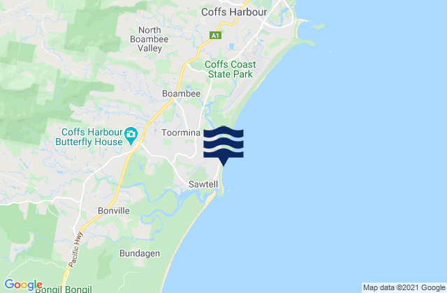 Mapa de mareas Sawtell, Australia