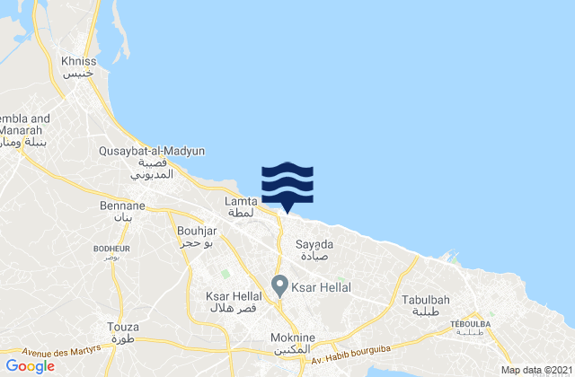 Mapa de mareas Sayada Lamta Bouhjar, Tunisia