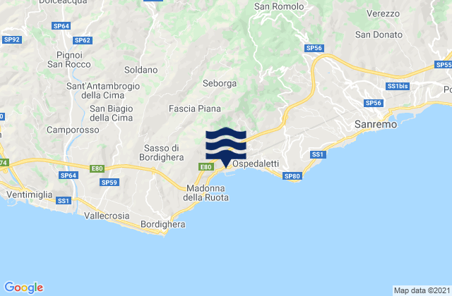 Mapa de mareas Seborga, Italy