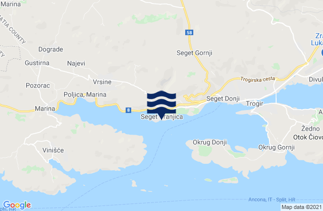 Mapa de mareas Seget Vranjica, Croatia