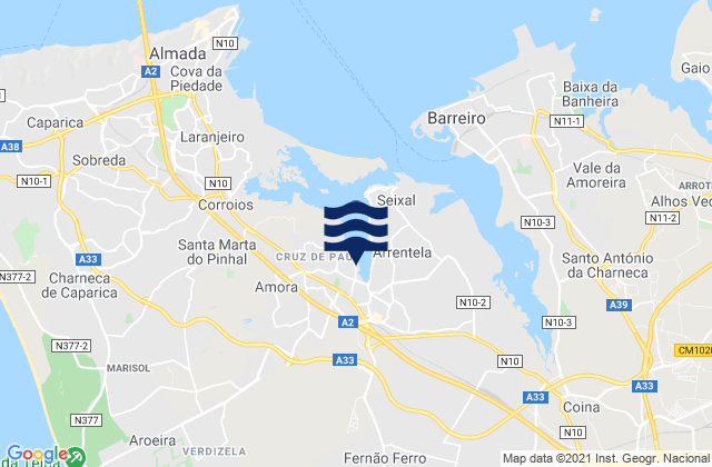 Mapa de mareas Seixal, Portugal
