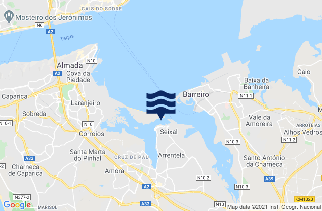 Mapa de mareas Seixal, Portugal