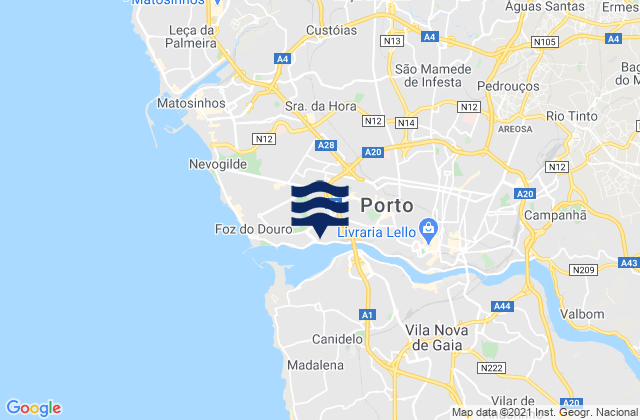 Mapa de mareas Senhora da Hora, Portugal