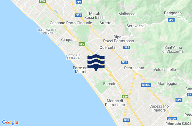 Mapa de mareas Seravezza, Italy