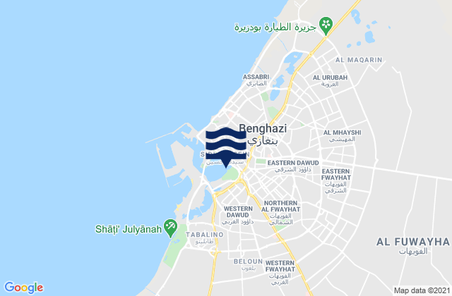 Mapa de mareas Sha‘bīyat Banghāzī, Libya